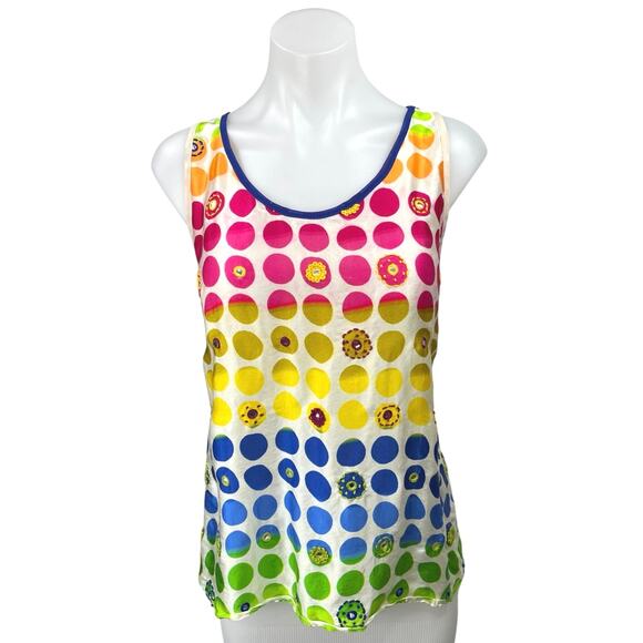 David Pond Multicolor Silk Polka Dots Retro Embellished Tank Blouse Top Size 8 - Picture 1 of 5